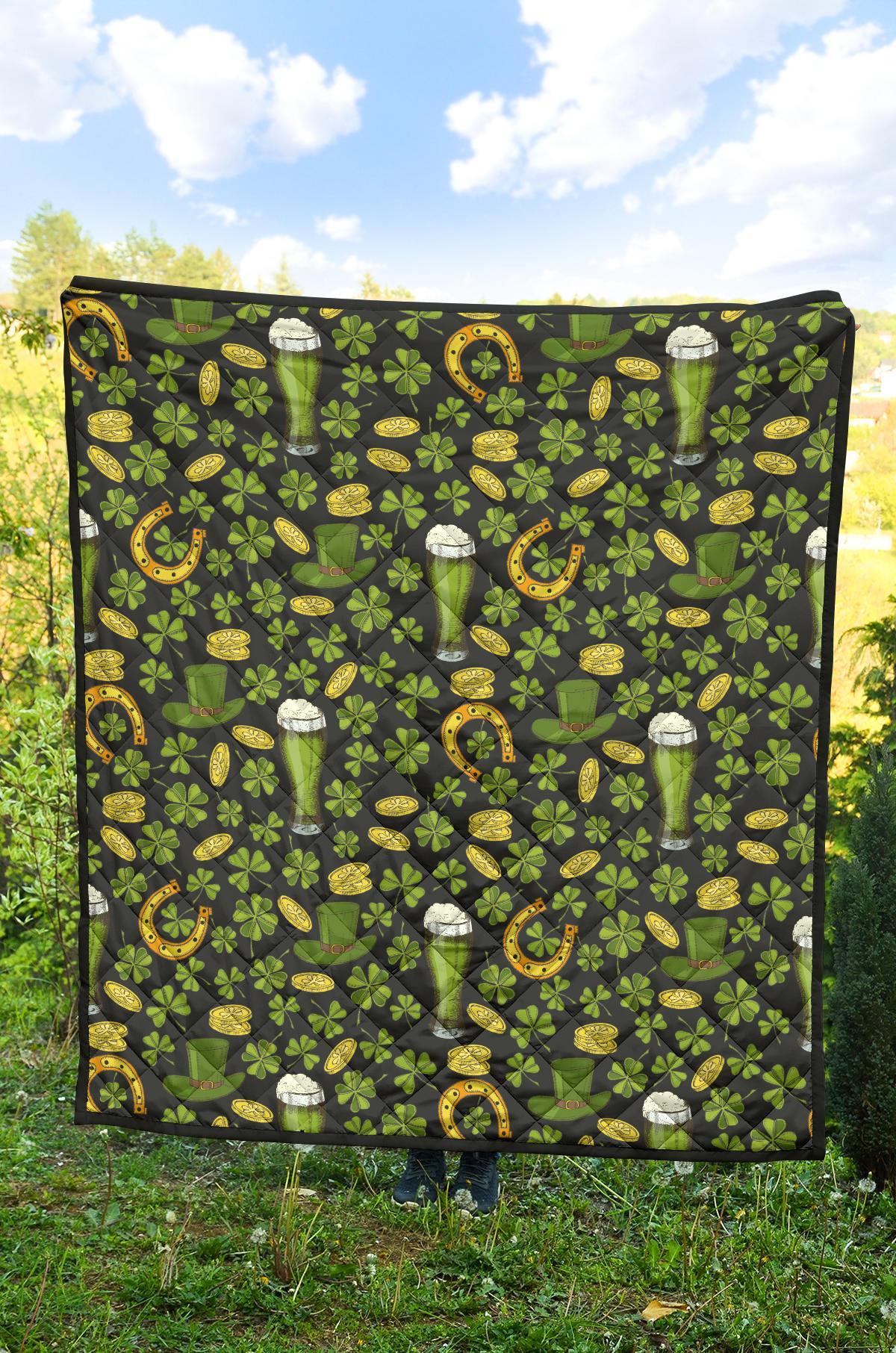 St Patrick's Day Leprechaun Beer Pattern Print Quilt-grizzshop