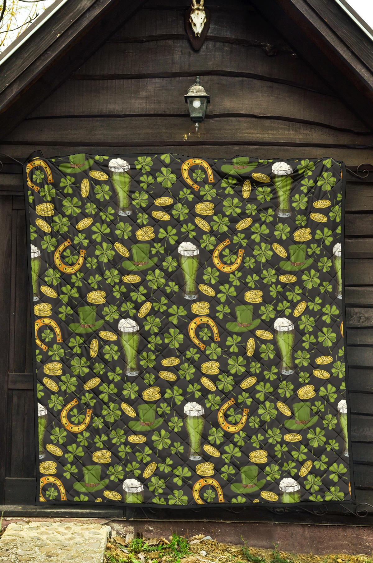 St Patrick's Day Leprechaun Beer Pattern Print Quilt-grizzshop