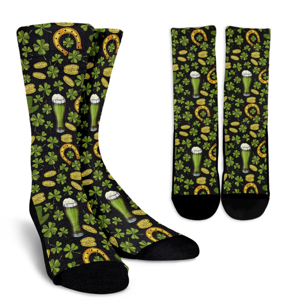 St Patrick's Day Leprechaun Beer Pattern Print Unisex Crew Socks-grizzshop