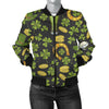 St Patrick's Day Leprechaun Beer Pattern Print Women Casual Bomber Jacket-grizzshop