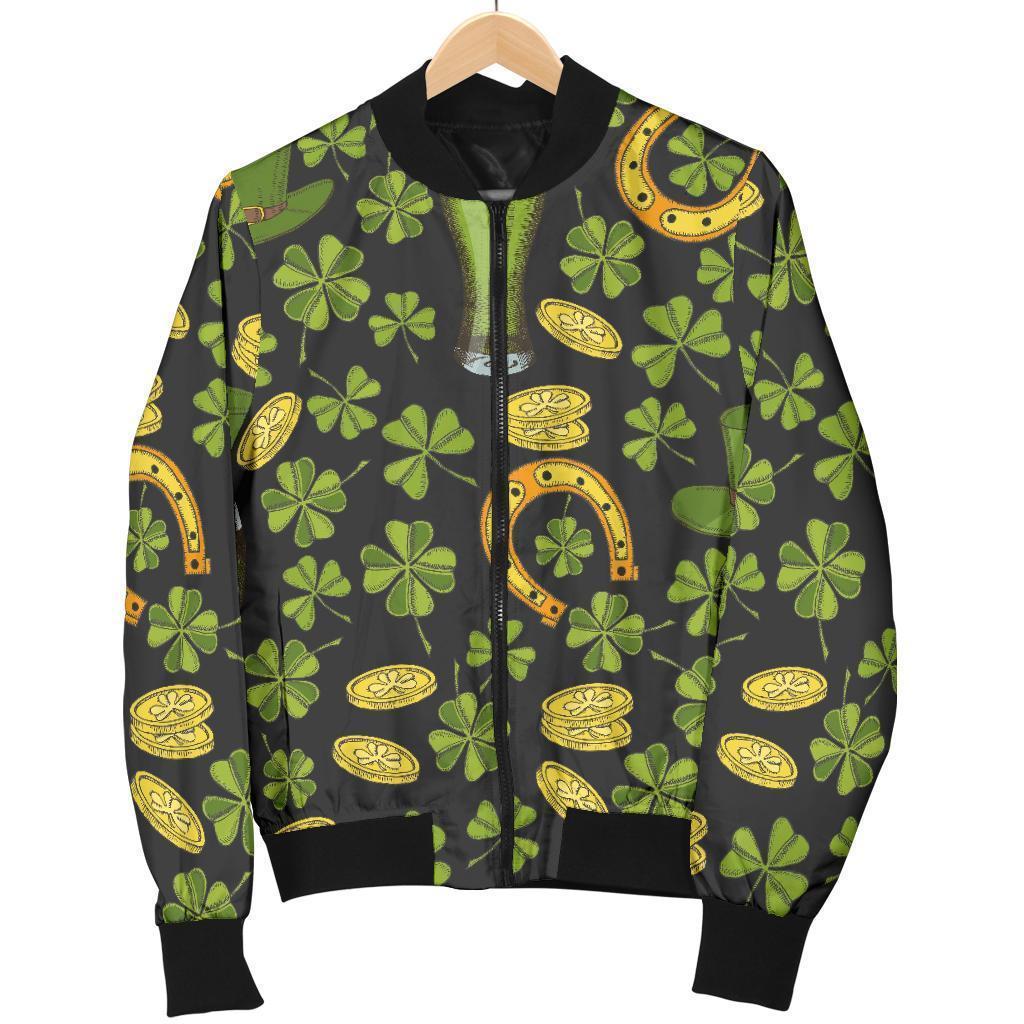 St Patrick's Day Leprechaun Beer Pattern Print Women Casual Bomber Jacket-grizzshop