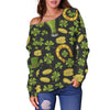 St Patrick's Day Leprechaun Beer Pattern Print Women Off Shoulder Sweatshirt-grizzshop