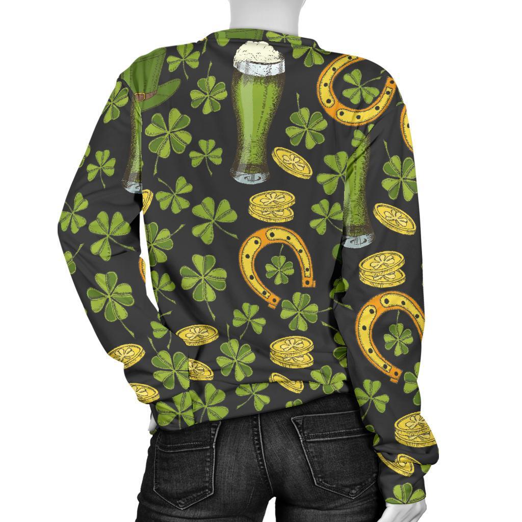 St Patrick's Day Leprechaun Beer Pattern Print Women's Sweatshirt-grizzshop