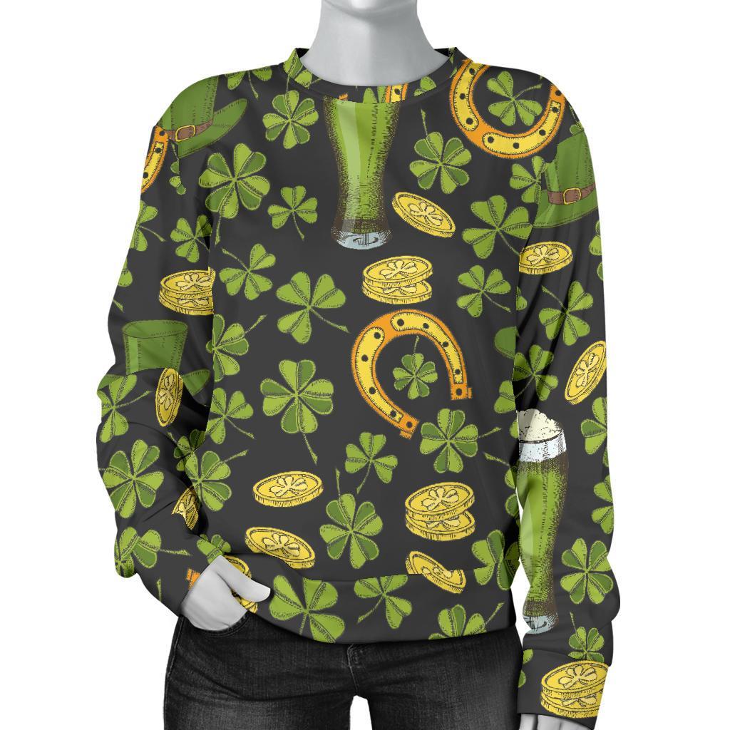 St Patrick's Day Leprechaun Beer Pattern Print Women's Sweatshirt-grizzshop