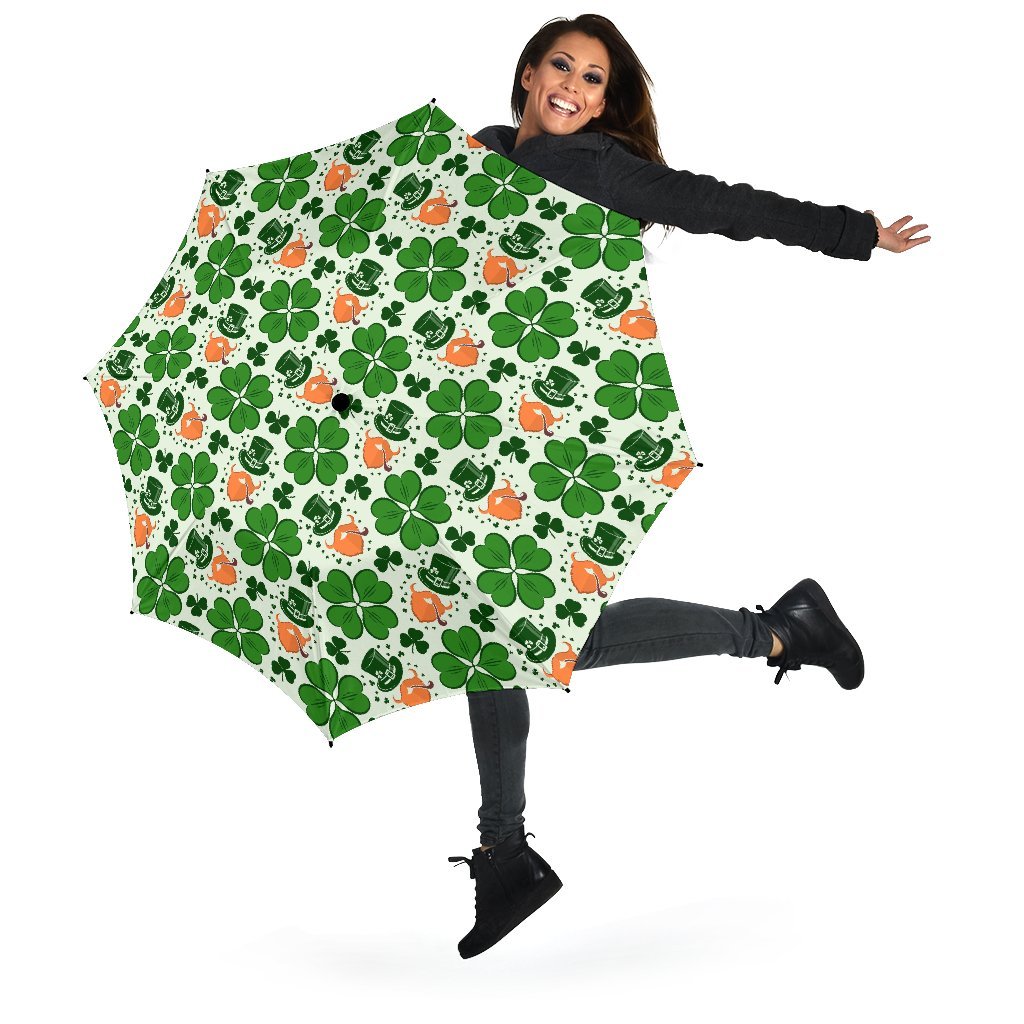 St Patrick's Day Leprechaun Pattern Print Automatic Foldable Umbrella-grizzshop