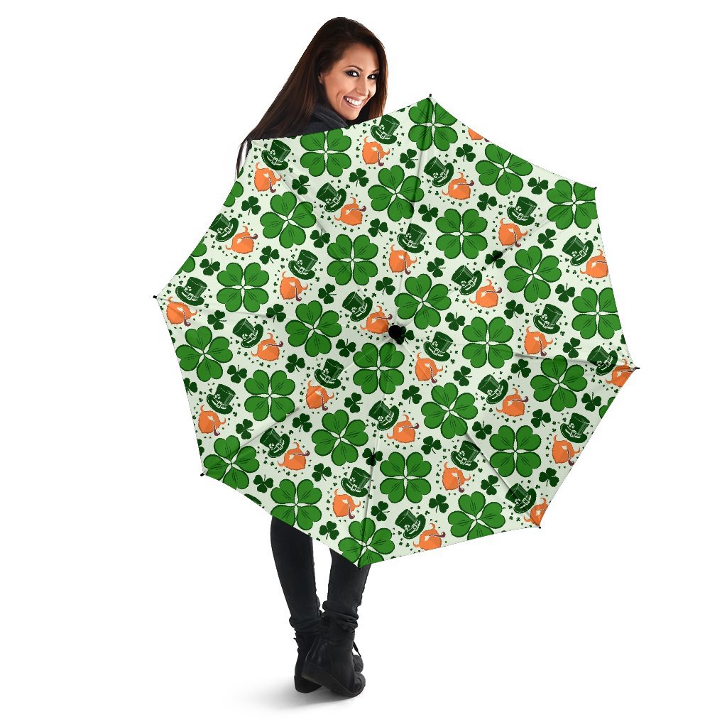 St Patrick's Day Leprechaun Pattern Print Automatic Foldable Umbrella-grizzshop