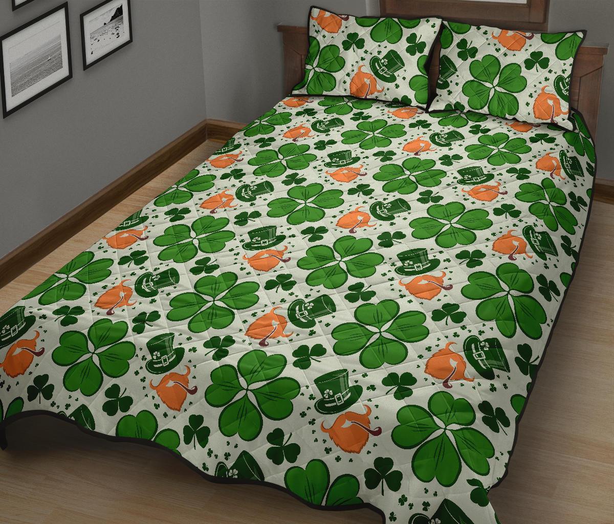 St Patrick's Day Leprechaun Pattern Print Bed Set Quilt-grizzshop