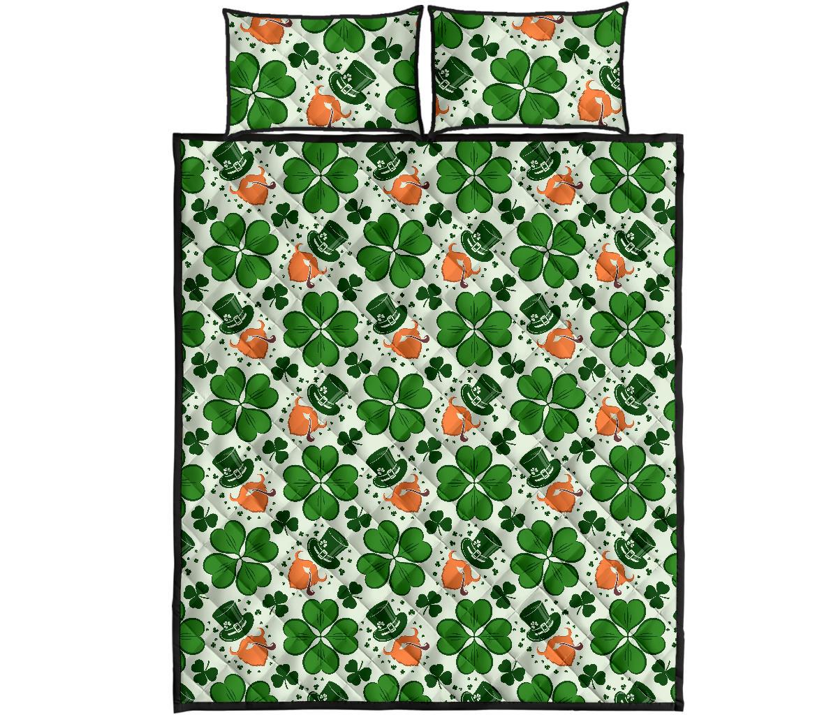 St Patrick's Day Leprechaun Pattern Print Bed Set Quilt-grizzshop