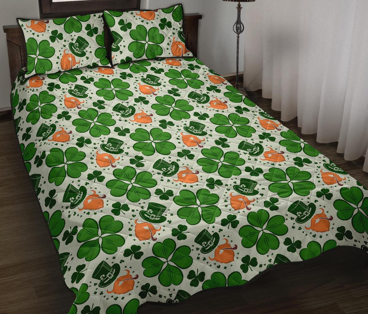 St Patrick's Day Leprechaun Pattern Print Bed Set Quilt-grizzshop