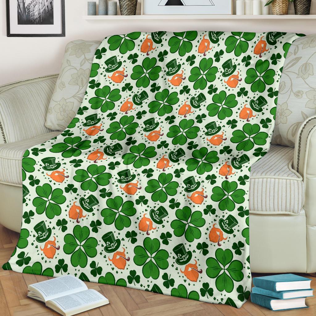 St Patrick's Day Leprechaun Pattern Print Blanket-grizzshop