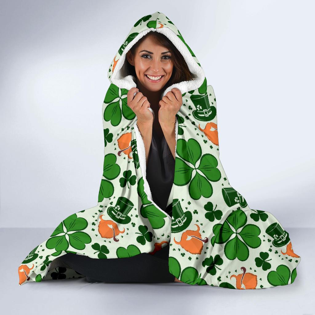 St Patrick's Day Leprechaun Pattern Print Hooded Blanket-grizzshop