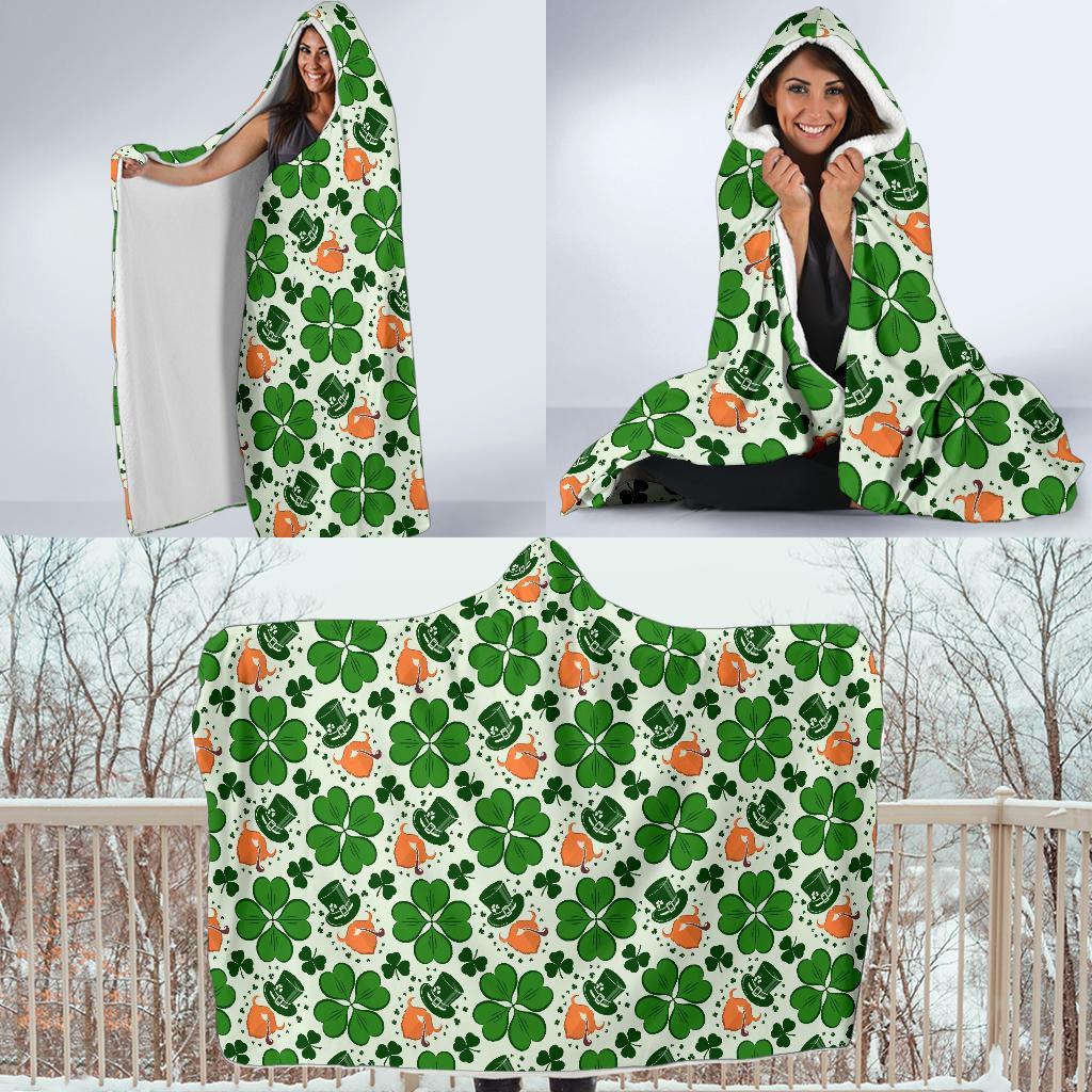 St Patrick's Day Leprechaun Pattern Print Hooded Blanket-grizzshop