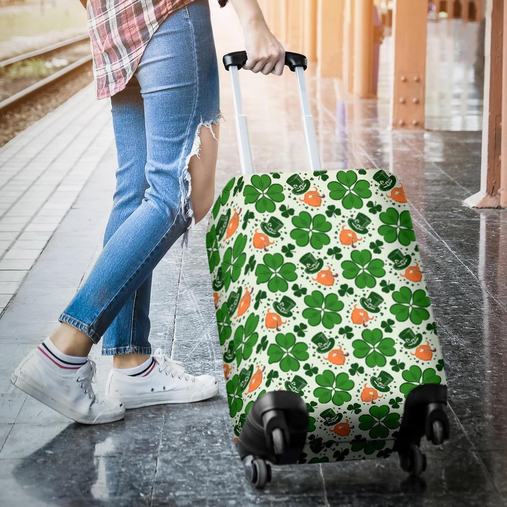 St Patrick's Day Leprechaun Pattern Print Luggage Cover Protector-grizzshop