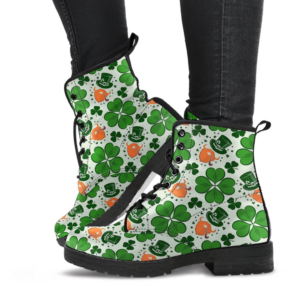 St Patrick's Day Leprechaun Pattern Print Men Women Leather Boots-grizzshop