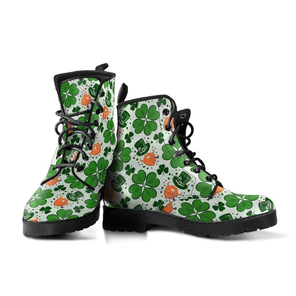 St Patrick's Day Leprechaun Pattern Print Men Women Leather Boots-grizzshop