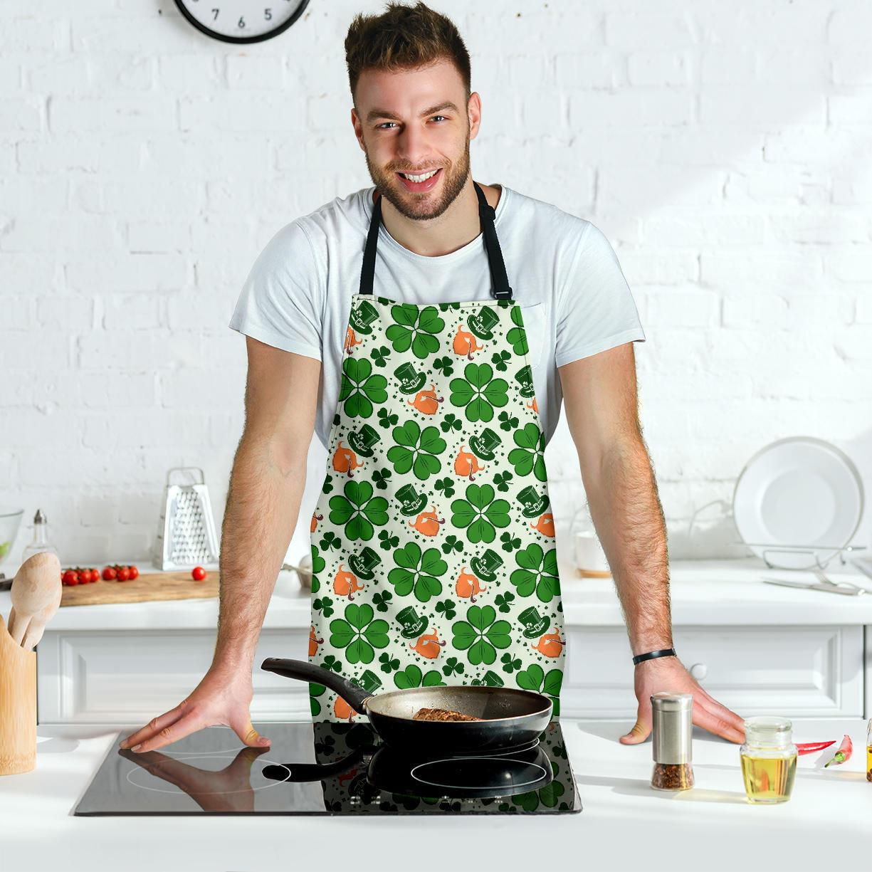 St Patrick's Day Leprechaun Pattern Print Men's Apron-grizzshop