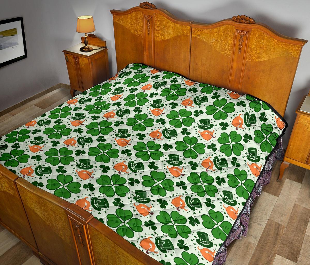 St Patrick's Day Leprechaun Pattern Print Quilt-grizzshop