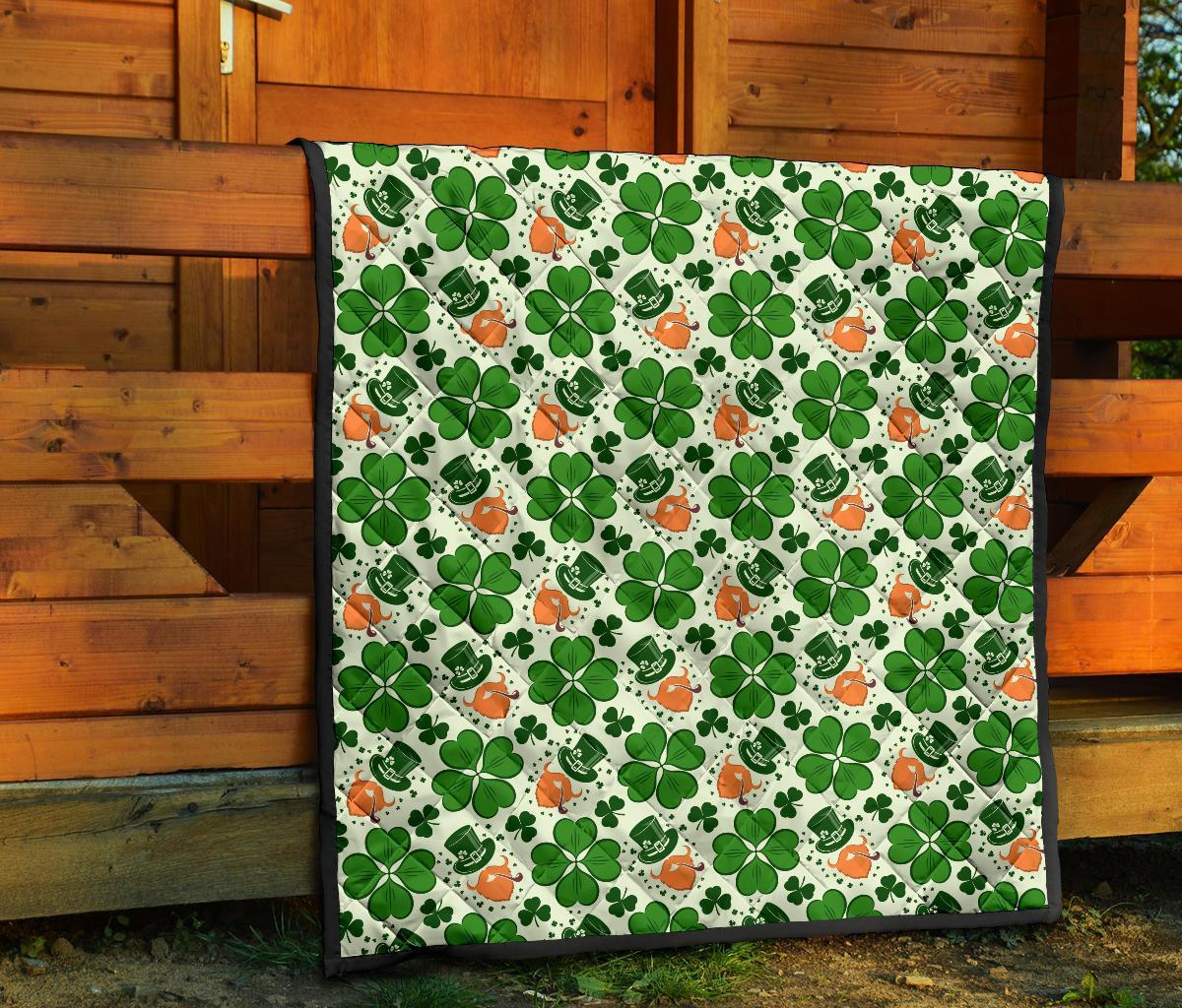 St Patrick's Day Leprechaun Pattern Print Quilt-grizzshop