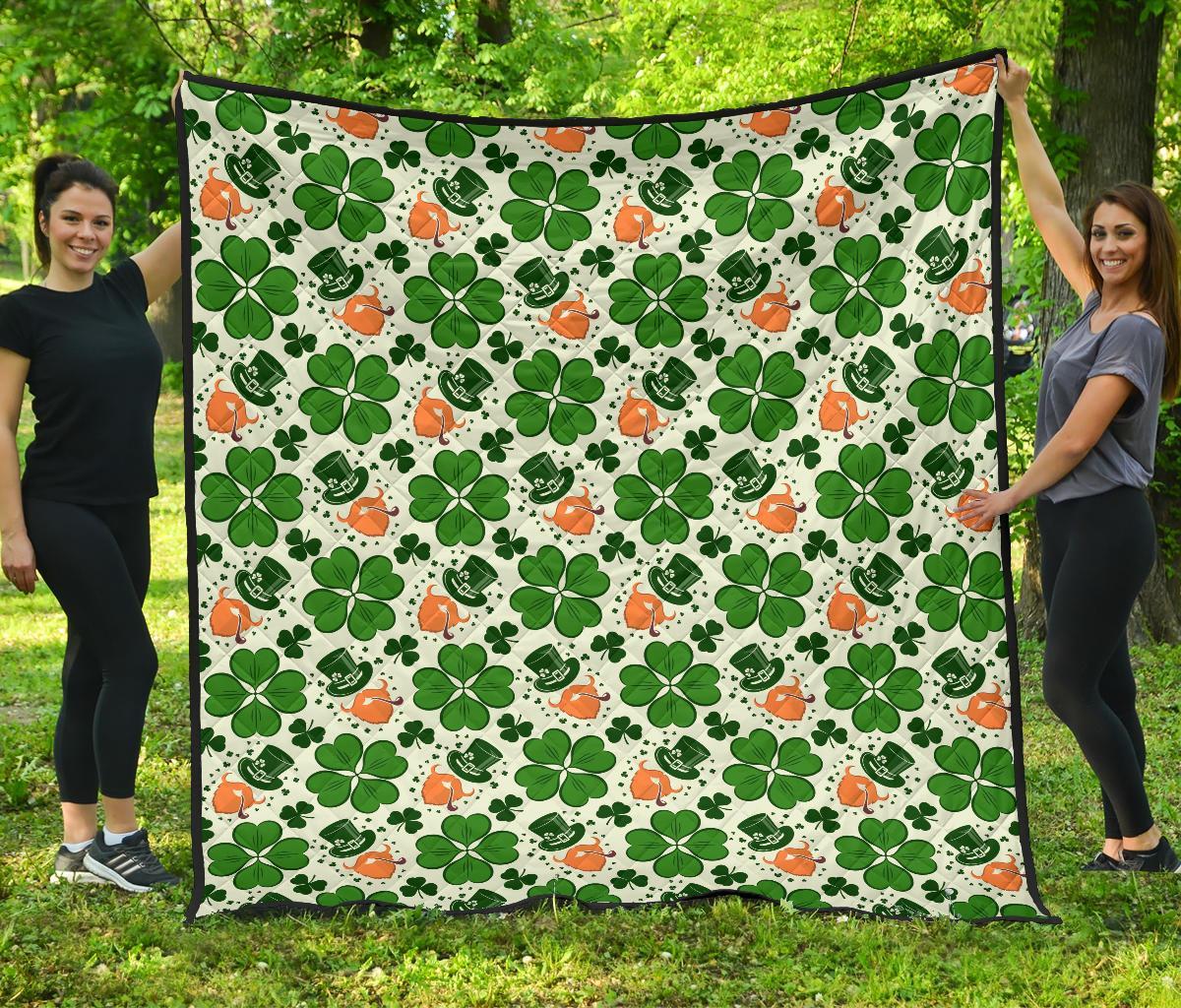 St Patrick's Day Leprechaun Pattern Print Quilt-grizzshop