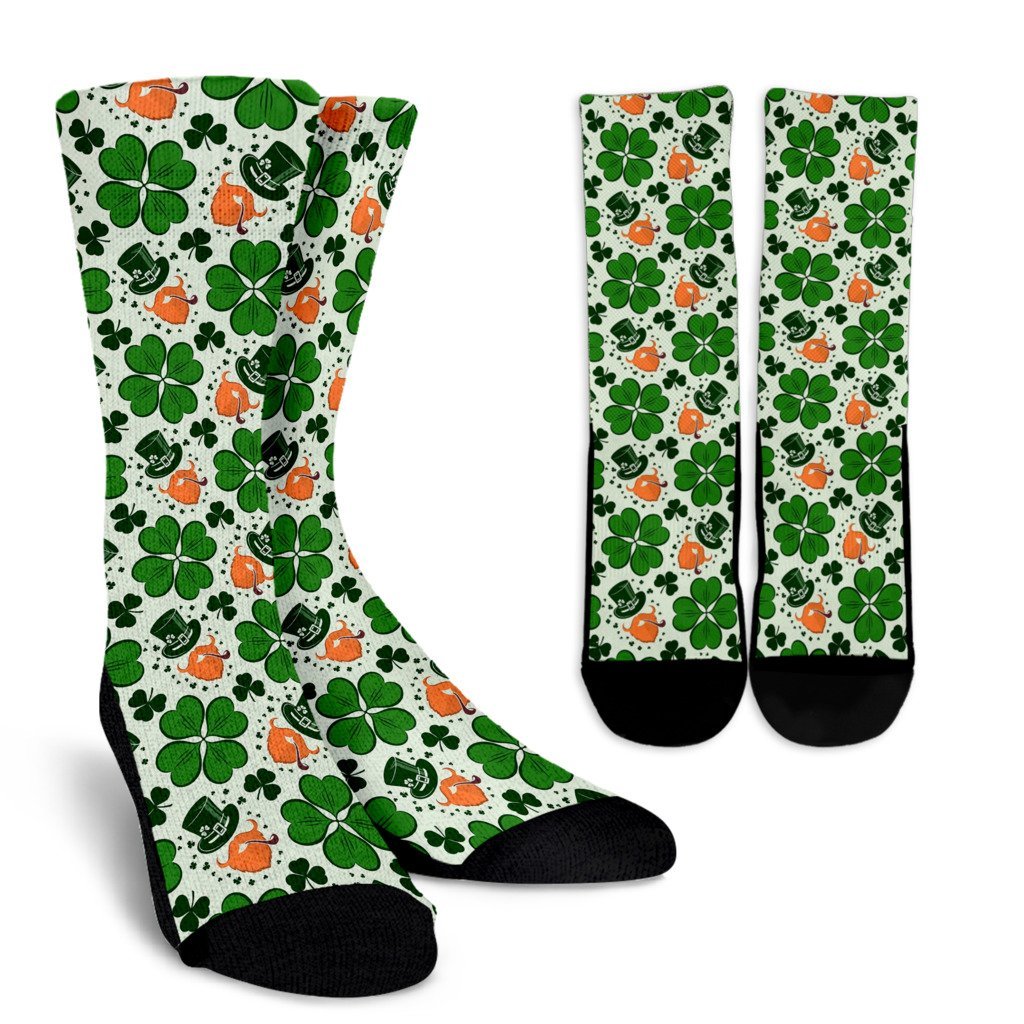 St Patrick's Day Leprechaun Pattern Print Unisex Crew Socks-grizzshop