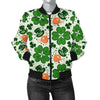 St Patrick's Day Leprechaun Pattern Print Women Casual Bomber Jacket-grizzshop