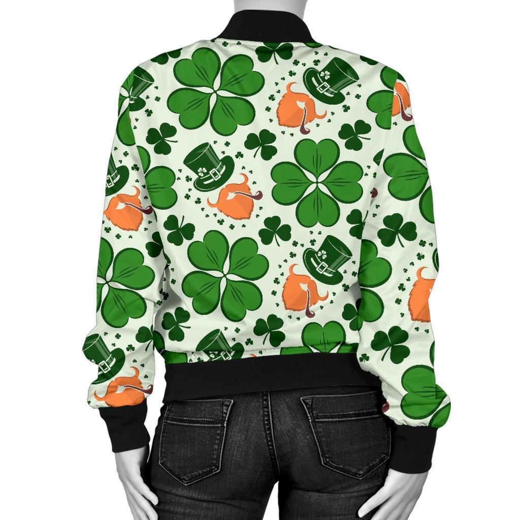 St Patrick's Day Leprechaun Pattern Print Women Casual Bomber Jacket-grizzshop