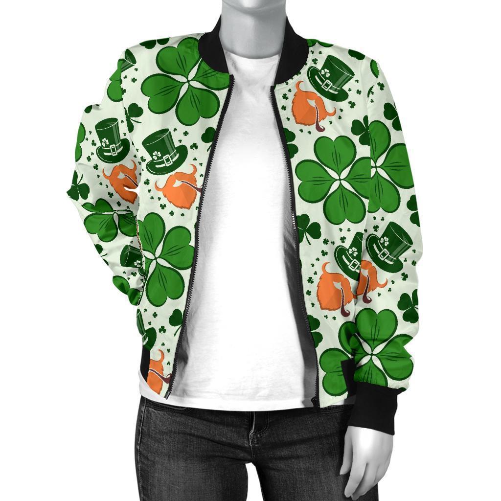 St Patrick's Day Leprechaun Pattern Print Women Casual Bomber Jacket-grizzshop