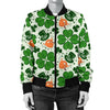 St Patrick's Day Leprechaun Pattern Print Women Casual Bomber Jacket-grizzshop