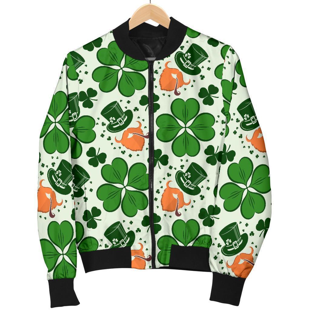 St Patrick's Day Leprechaun Pattern Print Women Casual Bomber Jacket-grizzshop