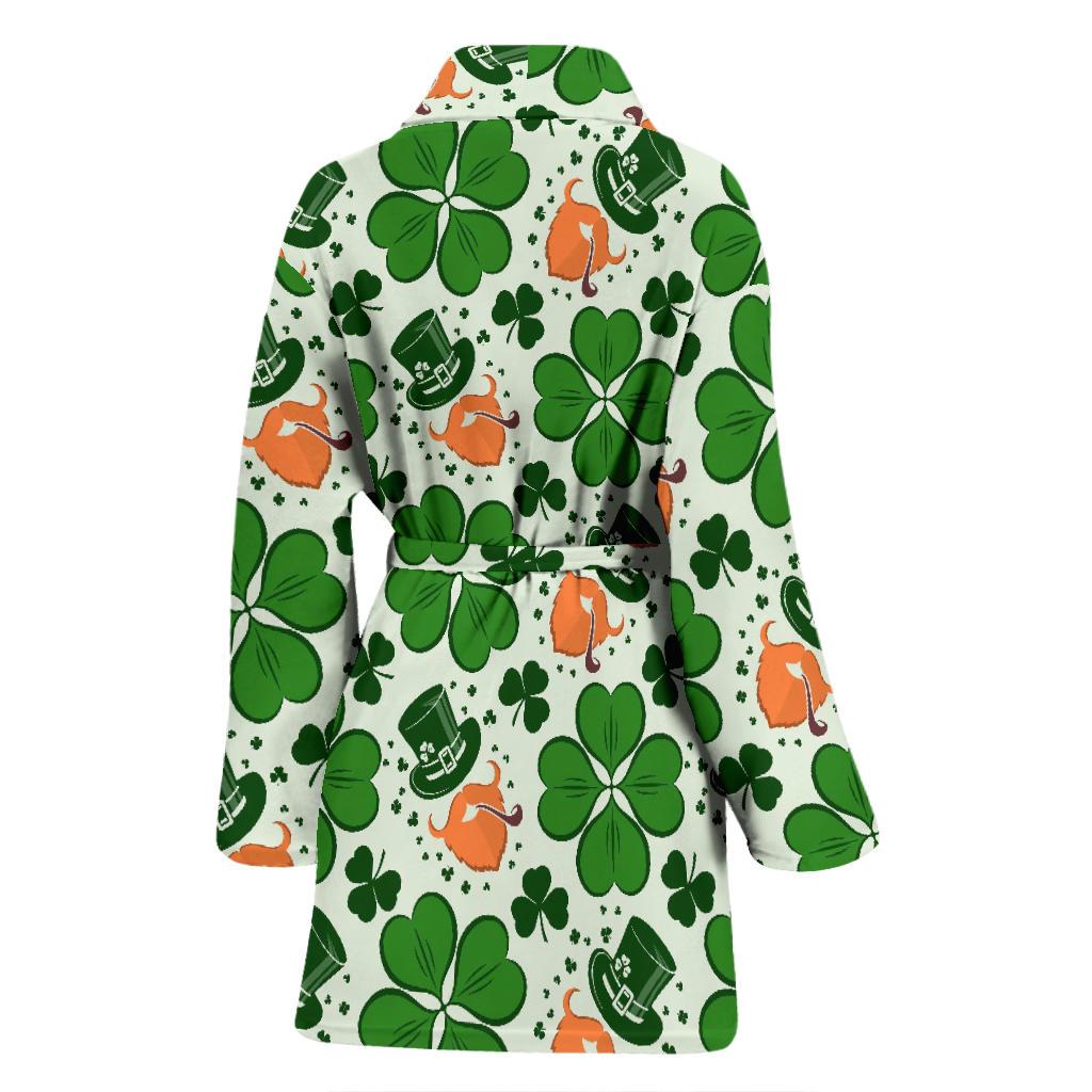 St Patrick's Day Leprechaun Pattern Print Women Long Robe-grizzshop