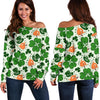 St Patrick's Day Leprechaun Pattern Print Women Off Shoulder Sweatshirt-grizzshop