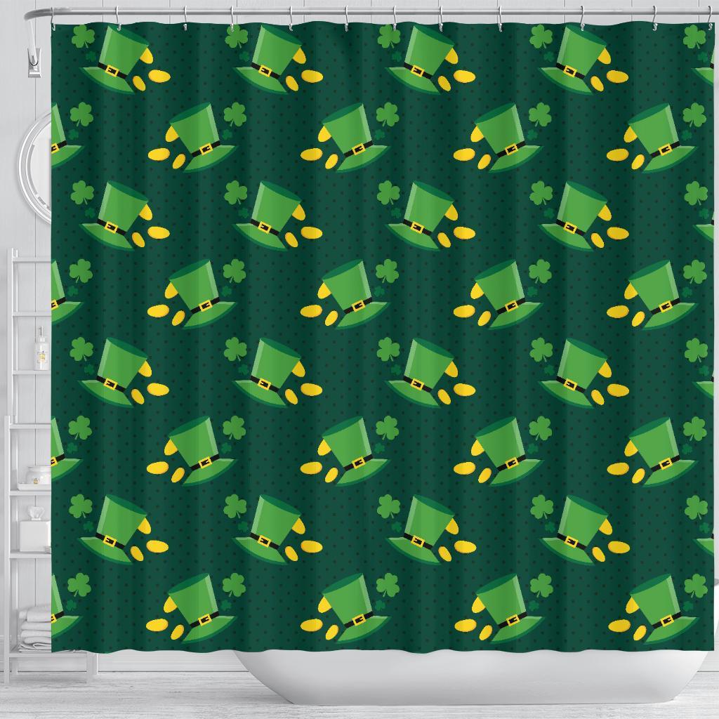 St Patrick's Day Leprechaun Print Pattern Bathroom Shower Curtain-grizzshop