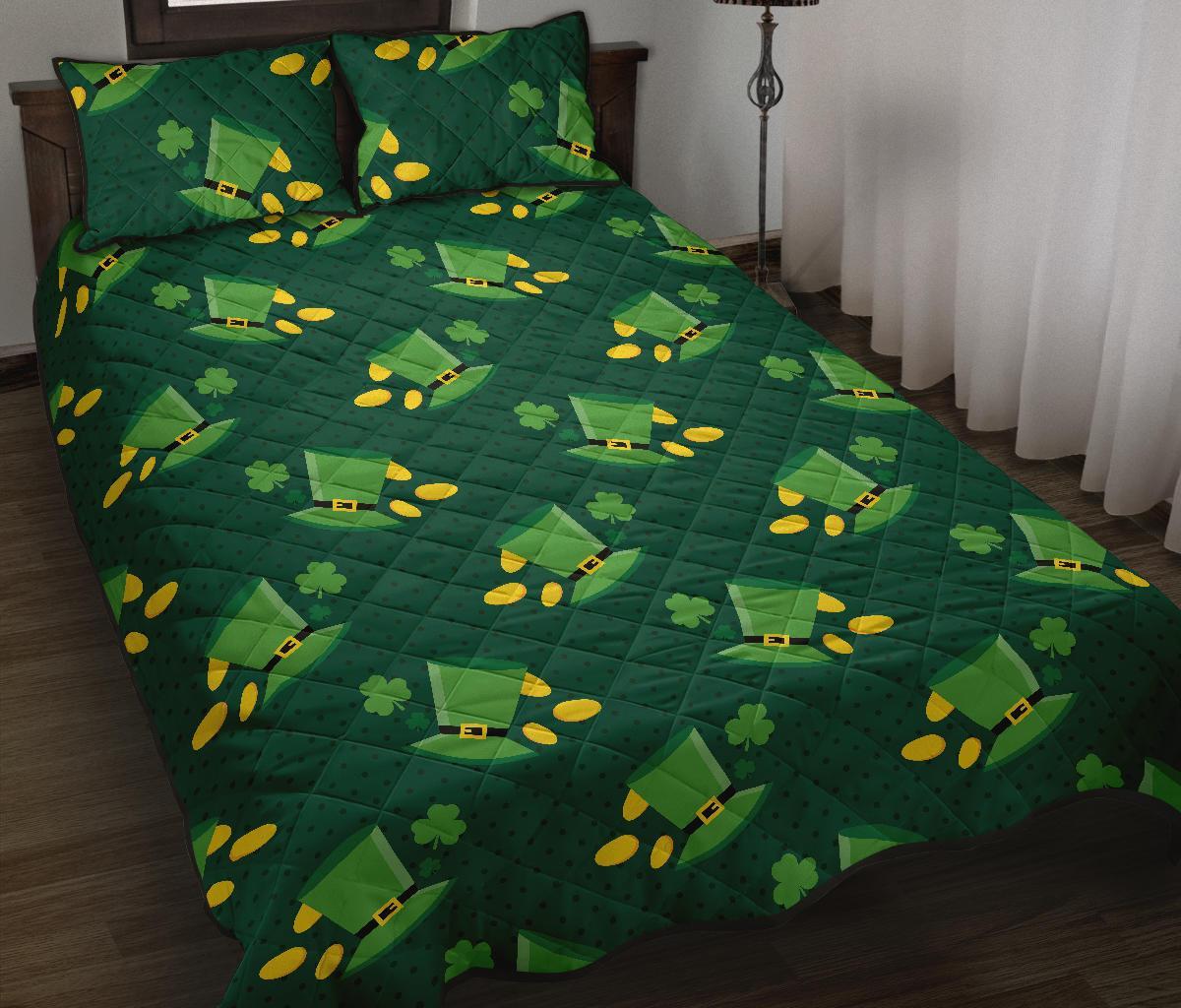 St Patrick's Day Leprechaun Print Pattern Bed Set Quilt-grizzshop