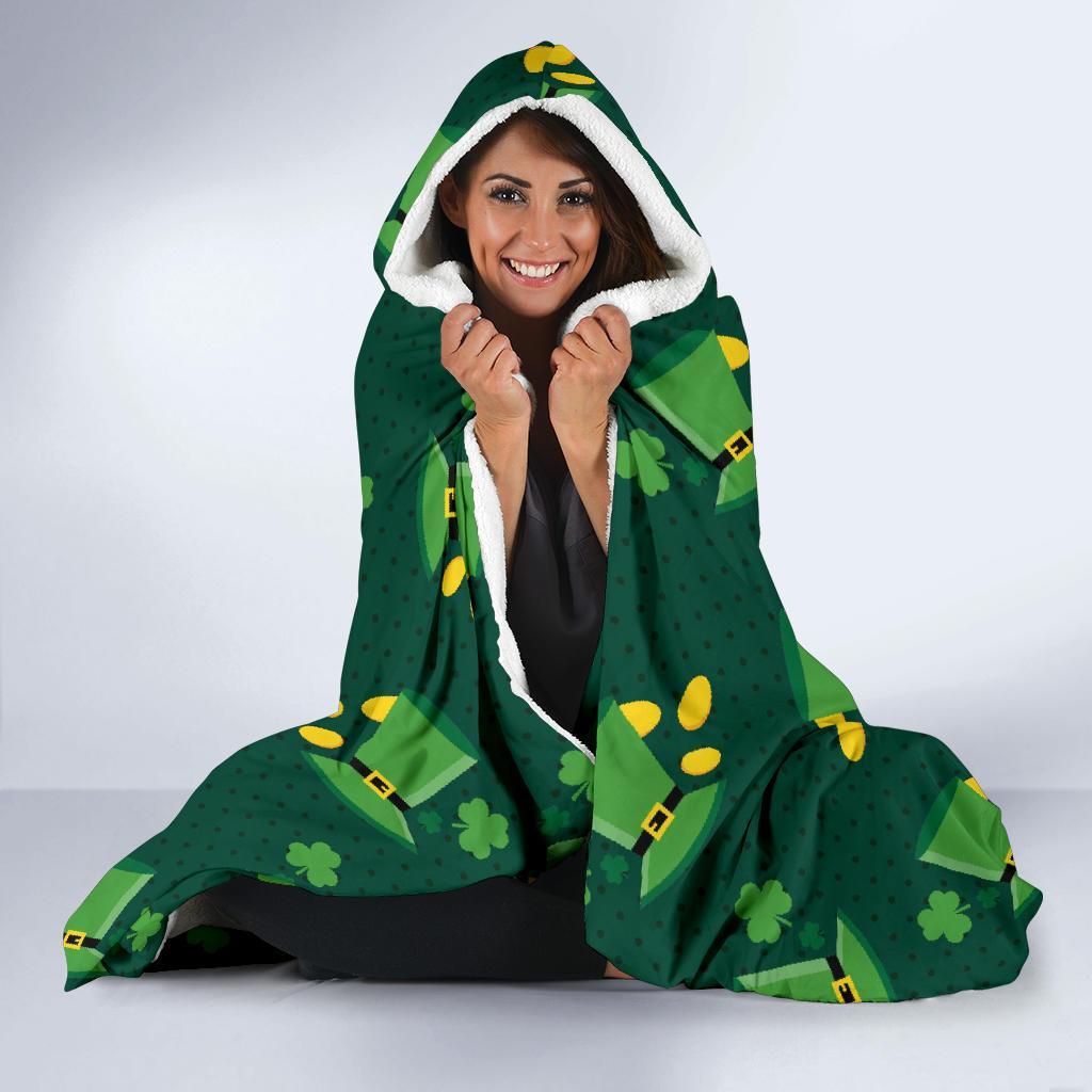 St Patrick's Day Leprechaun Print Pattern Hooded Blanket-grizzshop