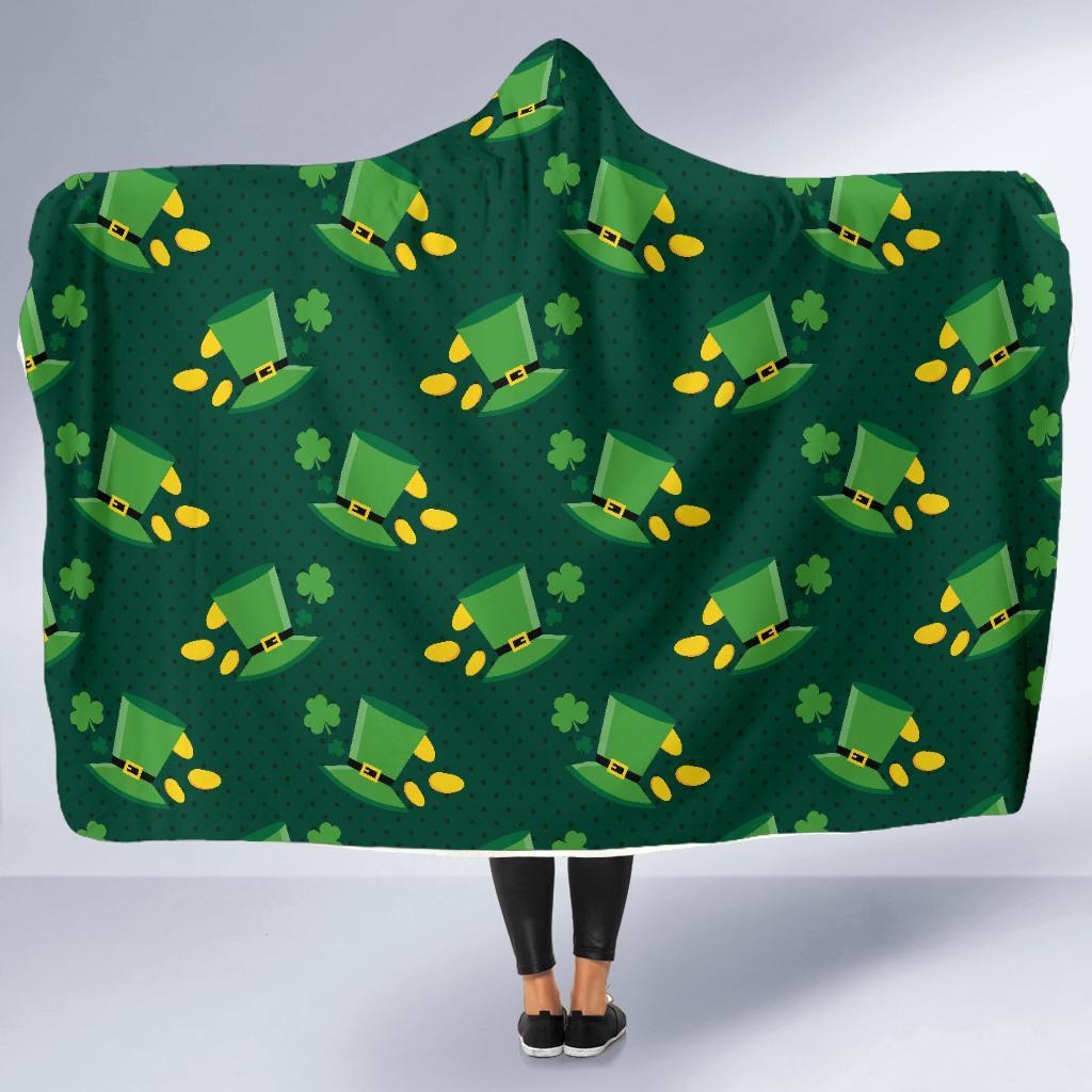 St Patrick's Day Leprechaun Print Pattern Hooded Blanket-grizzshop