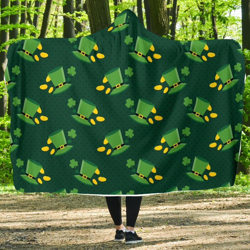 St Patrick's Day Leprechaun Print Pattern Hooded Blanket-grizzshop