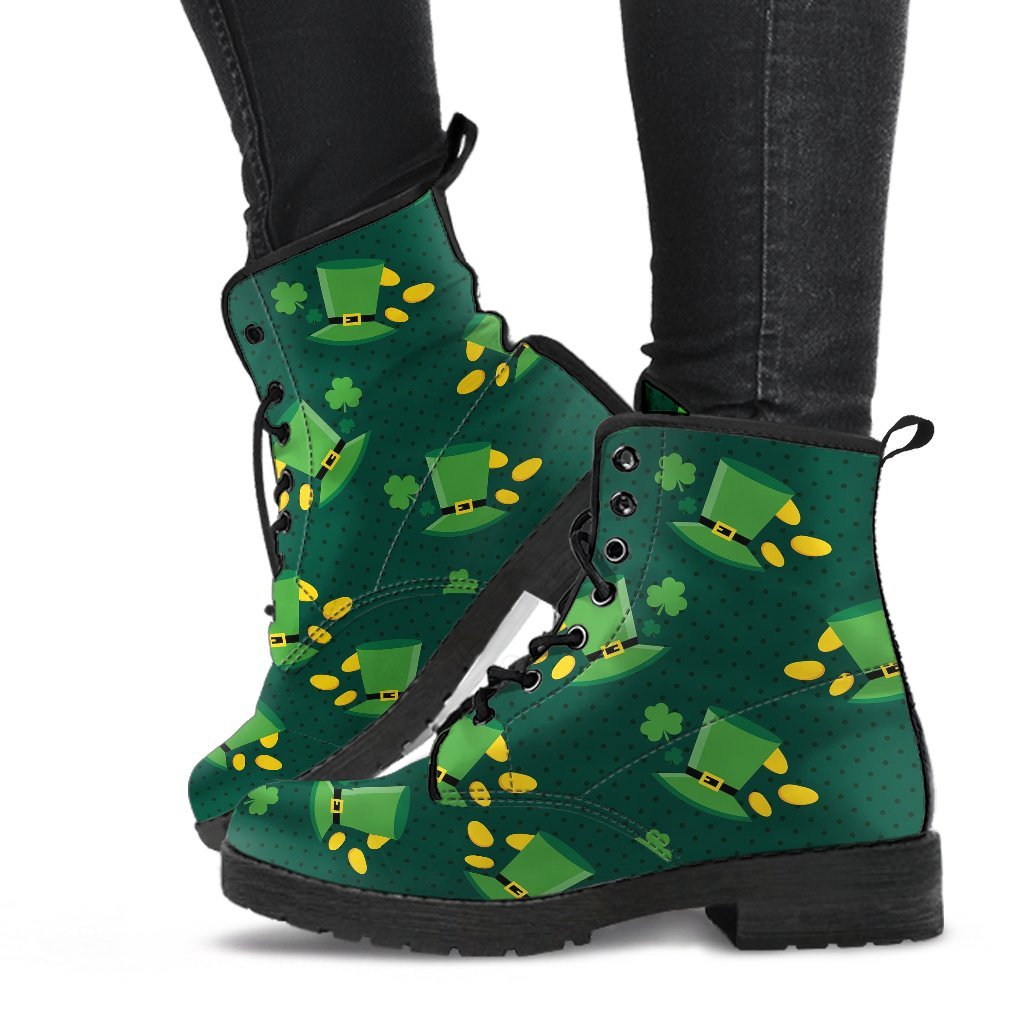 St Patrick's Day Leprechaun Print Pattern Men Women Leather Boots-grizzshop