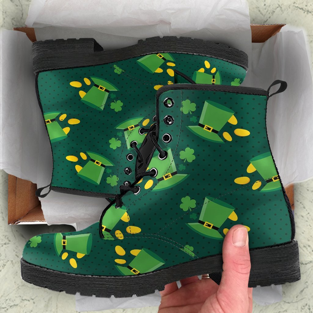 St Patrick's Day Leprechaun Print Pattern Men Women Leather Boots-grizzshop