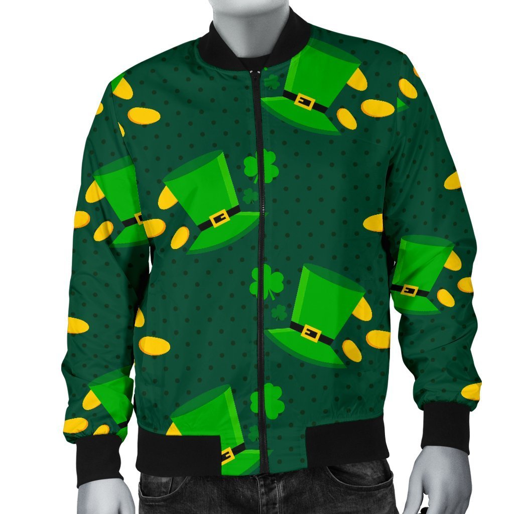 St Patrick's Day Leprechaun Print Pattern Men's Bomber Jacket-grizzshop