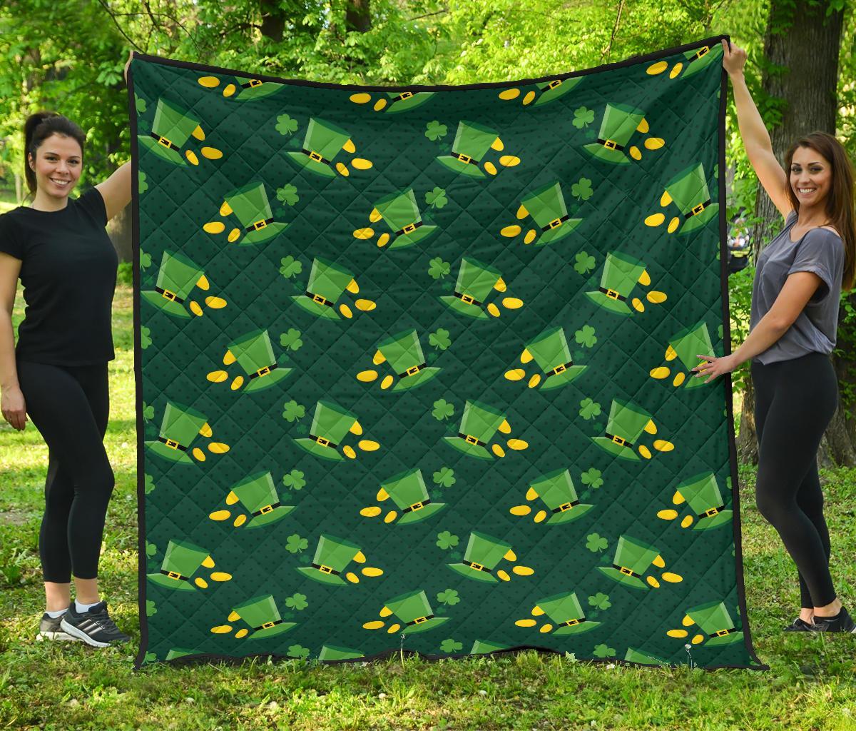 St Patrick's Day Leprechaun Print Pattern Quilt-grizzshop