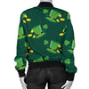 St Patrick's Day Leprechaun Print Pattern Women Casual Bomber Jacket-grizzshop