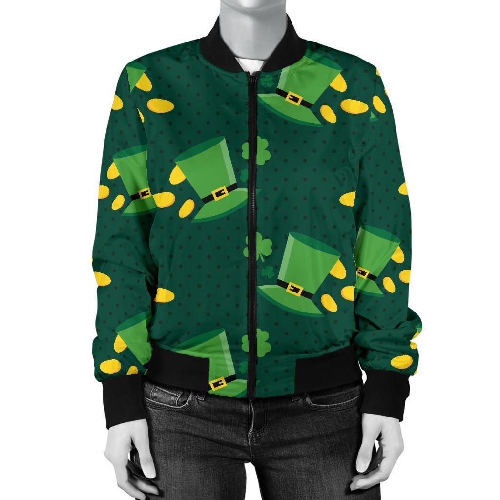 St Patrick's Day Leprechaun Print Pattern Women Casual Bomber Jacket-grizzshop