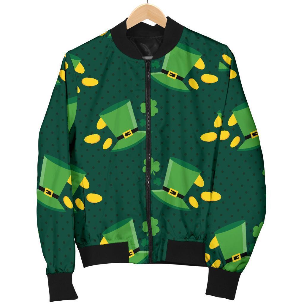 St Patrick's Day Leprechaun Print Pattern Women Casual Bomber Jacket-grizzshop