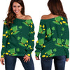 St Patrick's Day Leprechaun Print Pattern Women Off Shoulder Sweatshirt-grizzshop