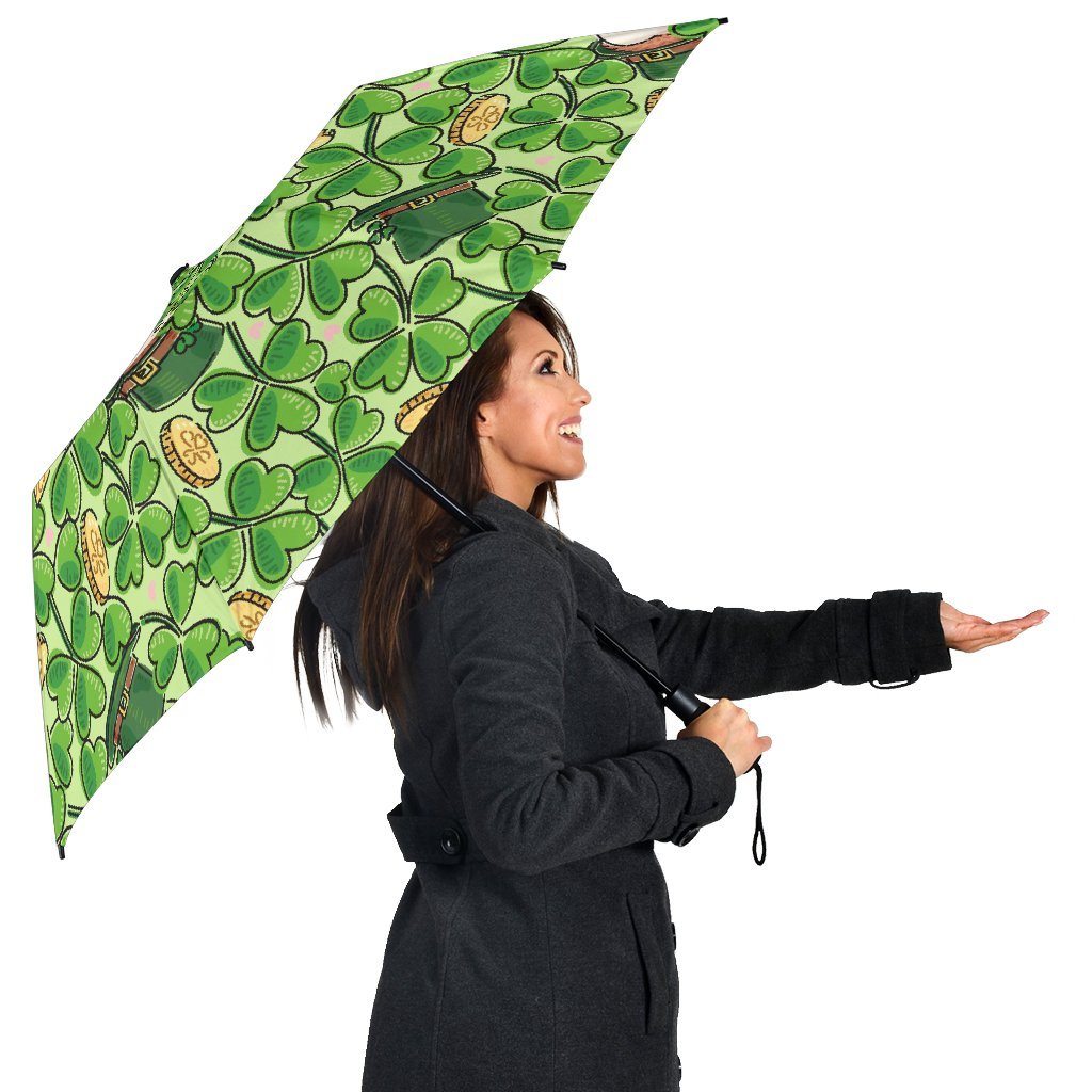 St Patrick's Day Shamrock Pattern Print Automatic Foldable Umbrella-grizzshop