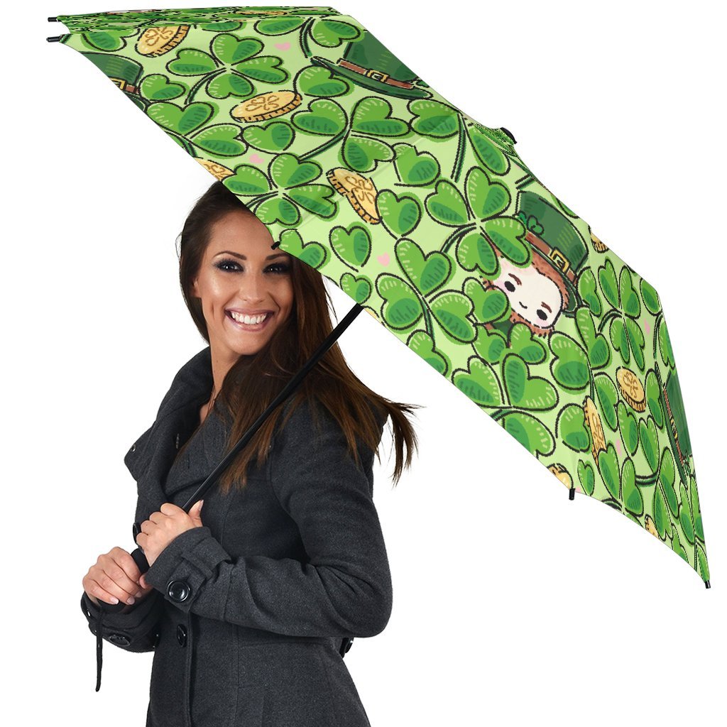 St Patrick's Day Shamrock Pattern Print Automatic Foldable Umbrella-grizzshop