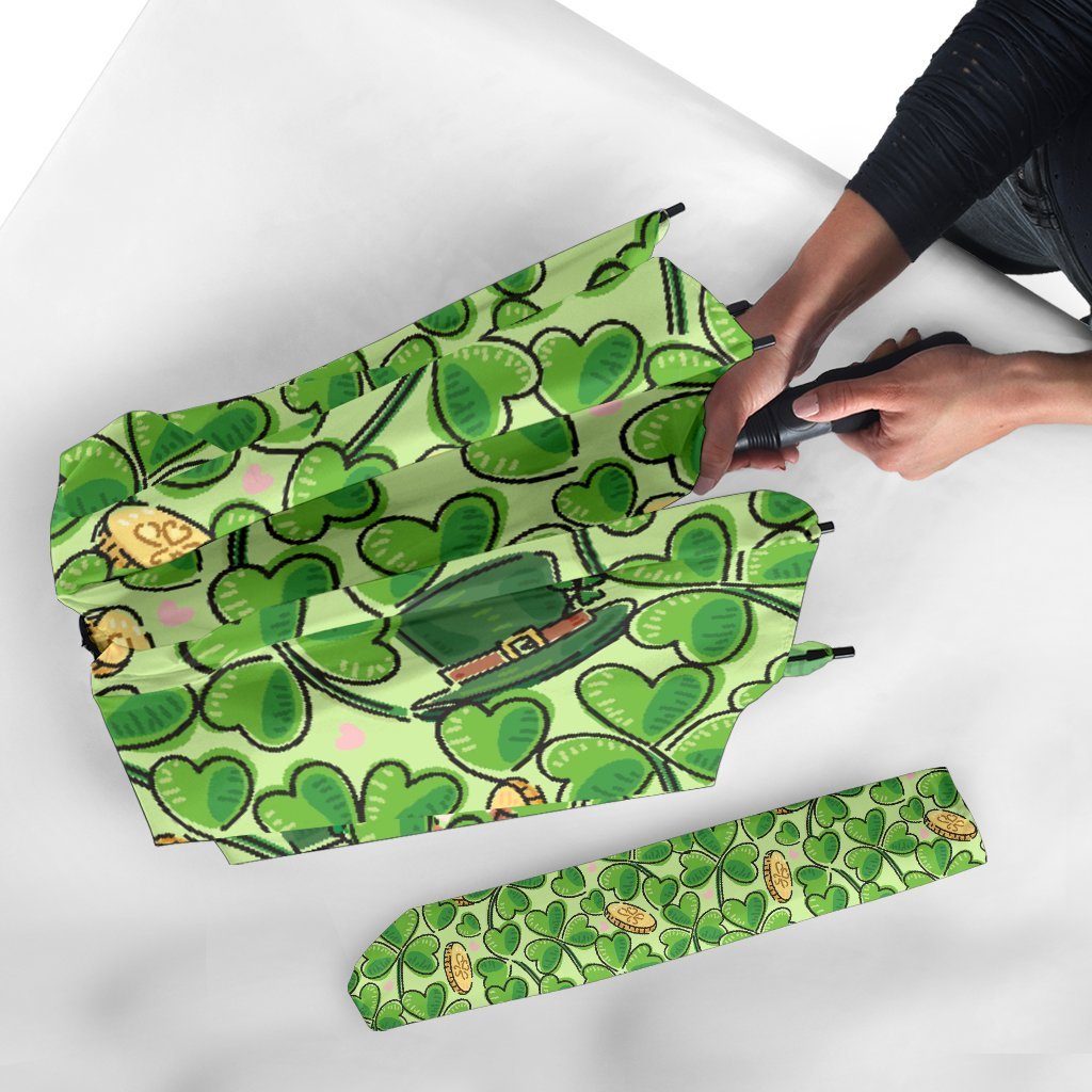 St Patrick's Day Shamrock Pattern Print Automatic Foldable Umbrella-grizzshop