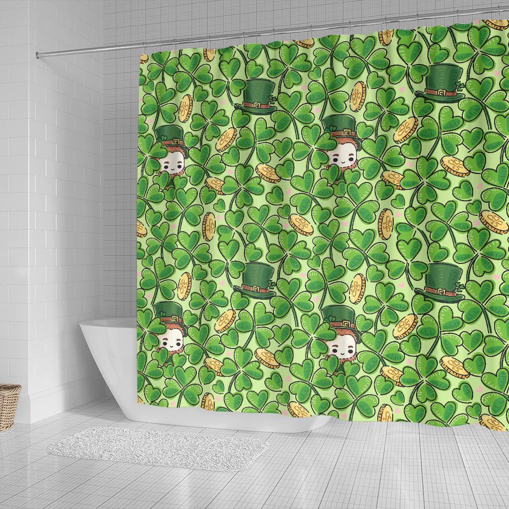 St Patrick's Day Shamrock Pattern Print Bathroom Shower Curtain-grizzshop