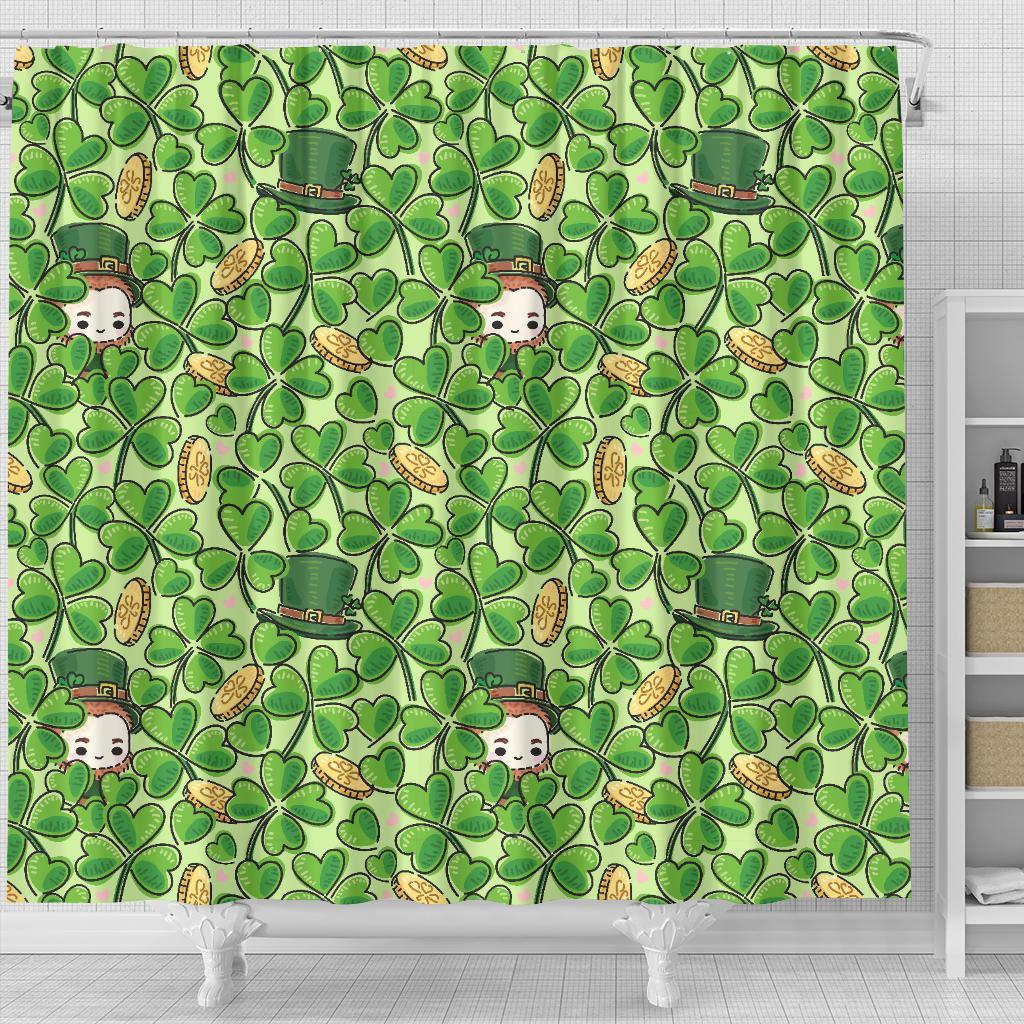 St Patrick's Day Shamrock Pattern Print Bathroom Shower Curtain-grizzshop