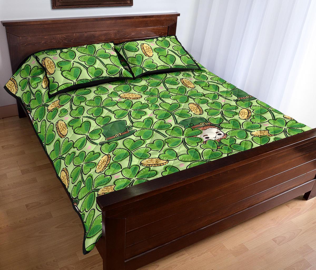 St Patrick's Day Shamrock Pattern Print Bed Set Quilt-grizzshop